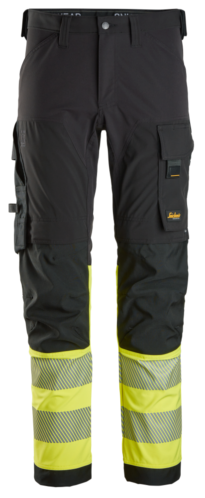 ARBETSBYXA SNICKERS WORKWEAR 4-STR HV KL1, SVART/GUL STL 44