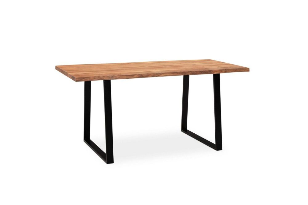 Skrivbord Wohnling Massiv trä träd kant metallben lantlig stil Svart, Rak, 180x90 cm