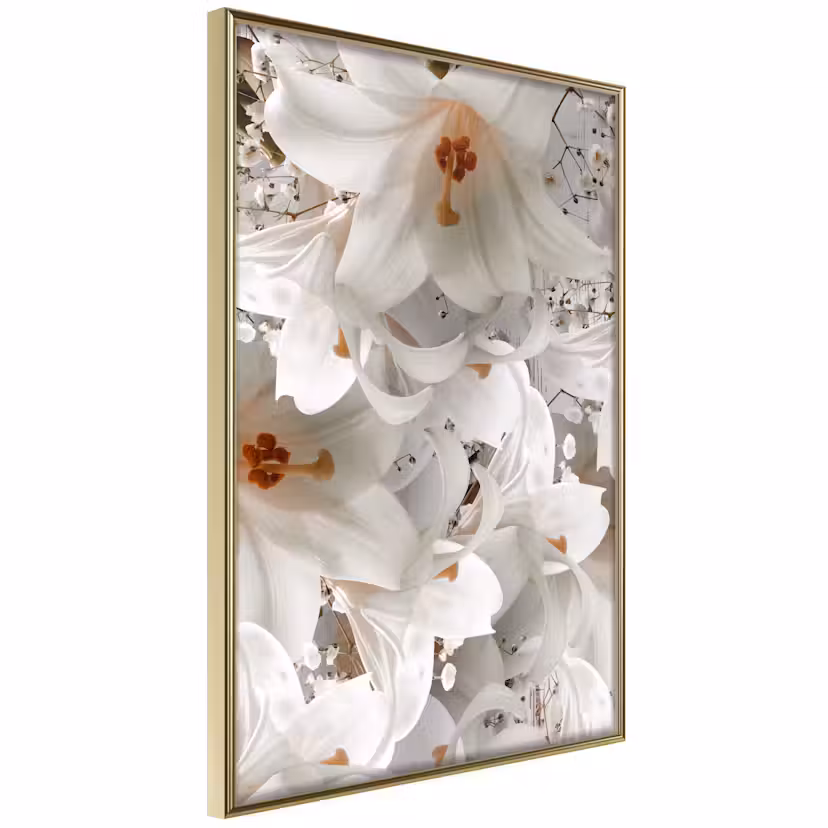Poster Artgeist Affisch White Blow Guld ram, 40x60 cm