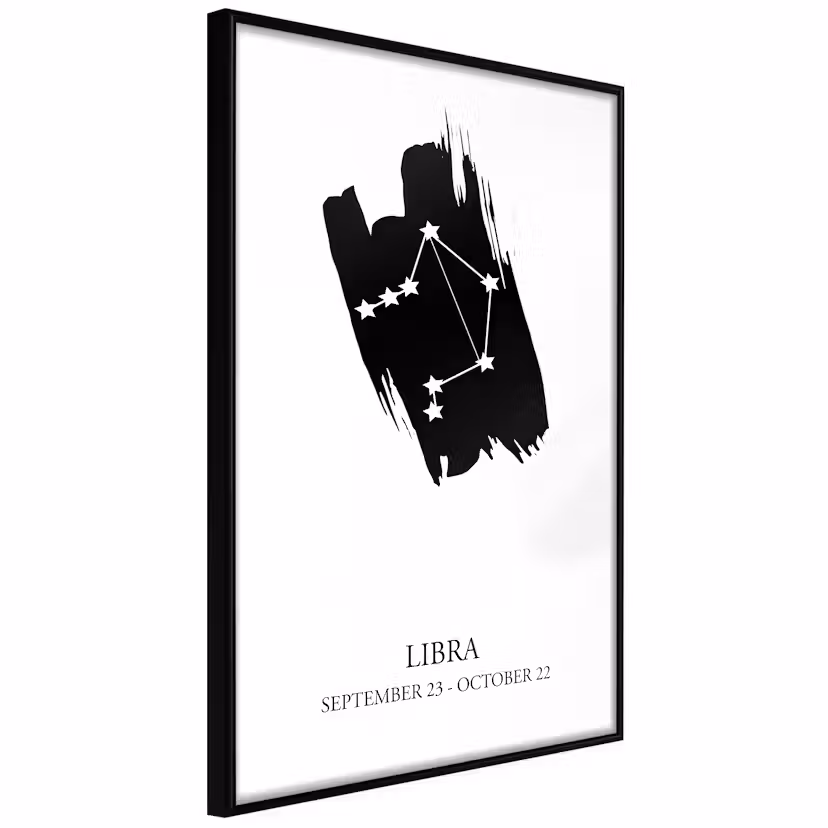 Poster Artgeist Affisch Zodiac Signs Libra Svart ram, 30x45 cm