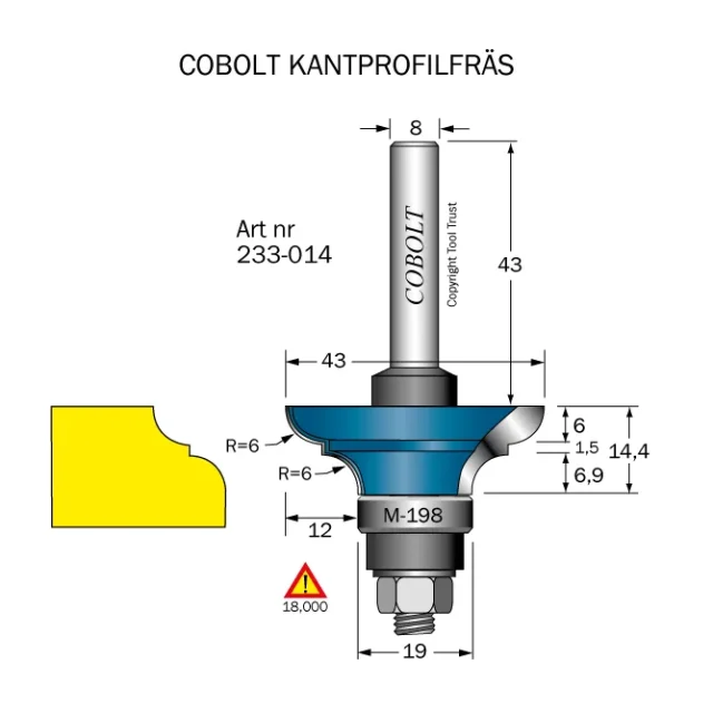 Cobolt 233-014 Profilfräs D=43 L=14,4 R=6