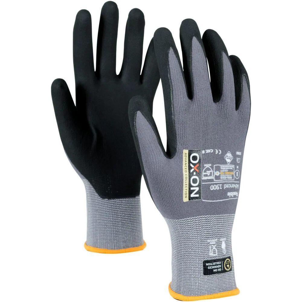 OX-ON Flexible Advanced 1900 Montagehandske grå/svart, 12-pack 8/M