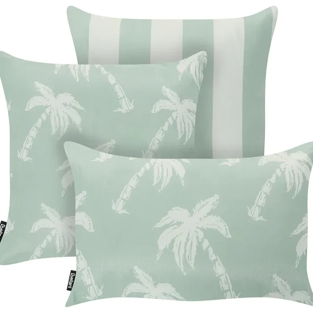 Set med 3 utomhusdynor BONNETIA Växtmotiv 30 x 50 cm 45 x 45 cm Ljusgrön