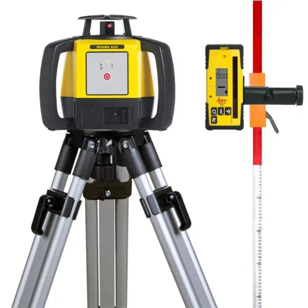 Leica Rugby 610 + Rod Eye 160 Rotationslaserpaket med röd laser