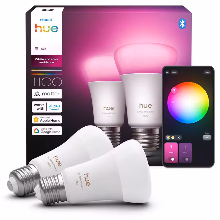 Kjøp Philips Hue LED-lampe A60 HUE, WCA, E27, 8,1W, 2-pack