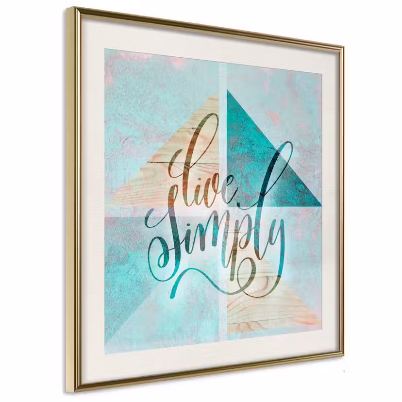Poster Artgeist Affisch Live Simply Guld ram med passepartout, 20x20 cm