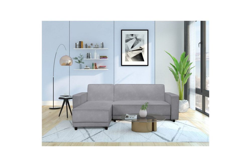 Bäddsoffa med enkeldivan utan schäslong Loft24 Bäddsoffa Allie Ljusgrå,Svart