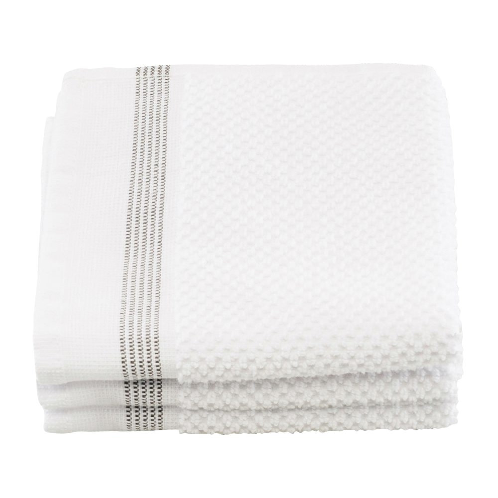 handduk vit med grå streck 3-pack, 30x30 cm