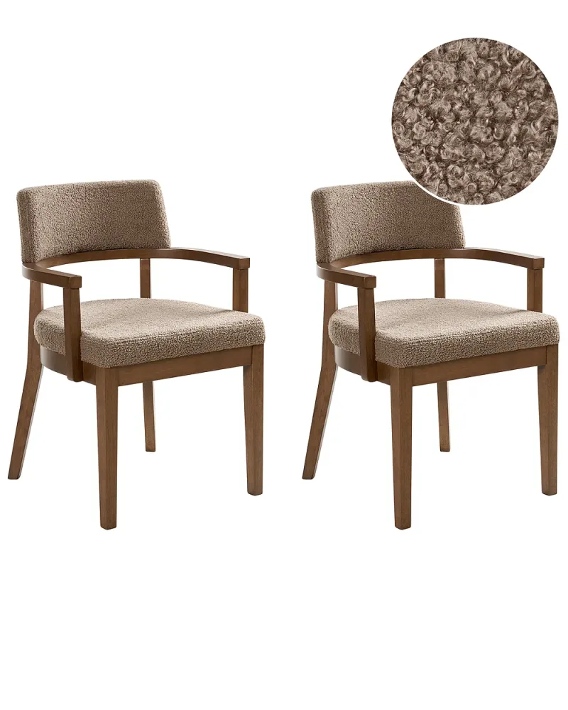 Set med 2 matstolar DALBO Bouclé Brun/ Taupe