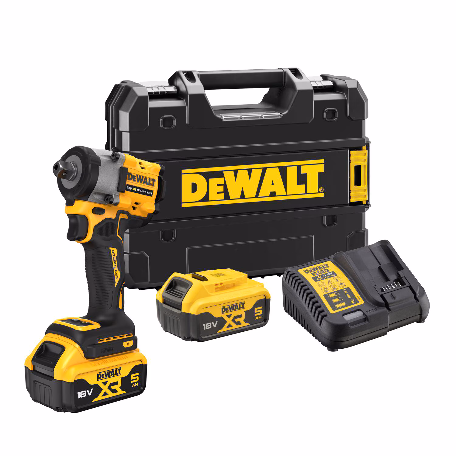 Kjøp Dewalt Muttertrekker DCF922P2T 18V XR, 1/2", med 2 stk 5,0Ah-batterier & TSTAK.