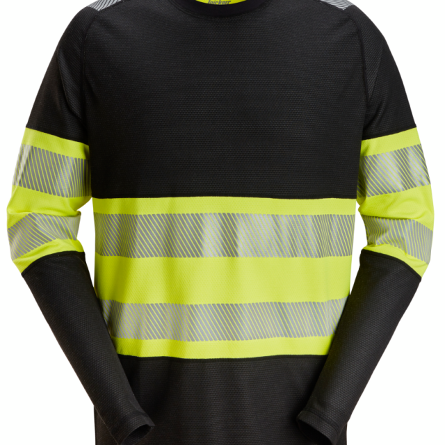 T-SHIRT SNICKERS WORKWEAR 2430 LÄ SV/VAR KL1 XL, LÅNGÄRM SVART/VARSEL