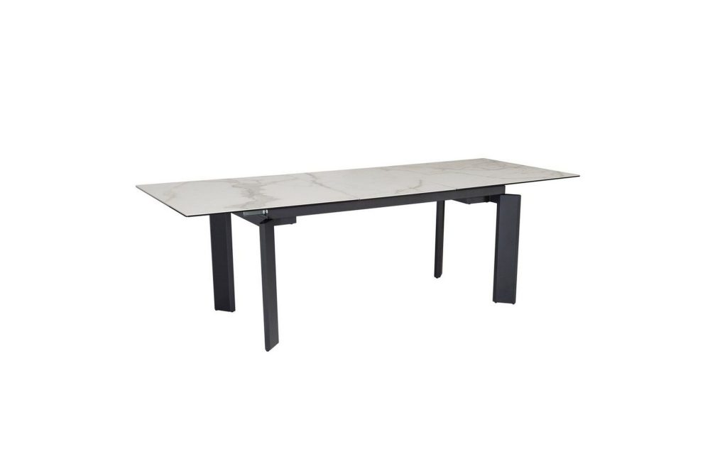 Matbord Wohnling Utdragbart 180-260 cm keramisk, klassiskt fyra ben och metallram Svart, marmor vit
