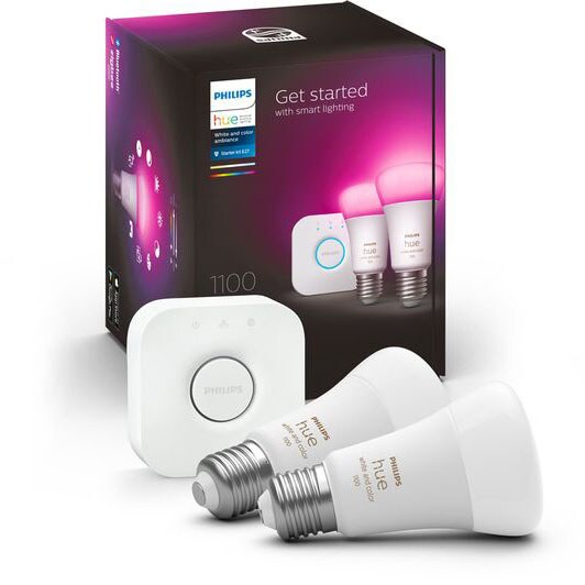 Kjøp Philips Hue LED-lyskit A60 HUE, WCA, E27, 11W, 2 lamper + bro