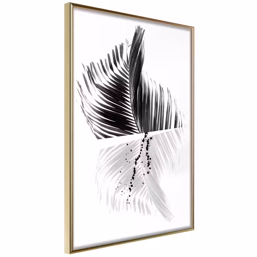 Poster Artgeist Affisch Black And White Palm Guld ram, 30x45 cm