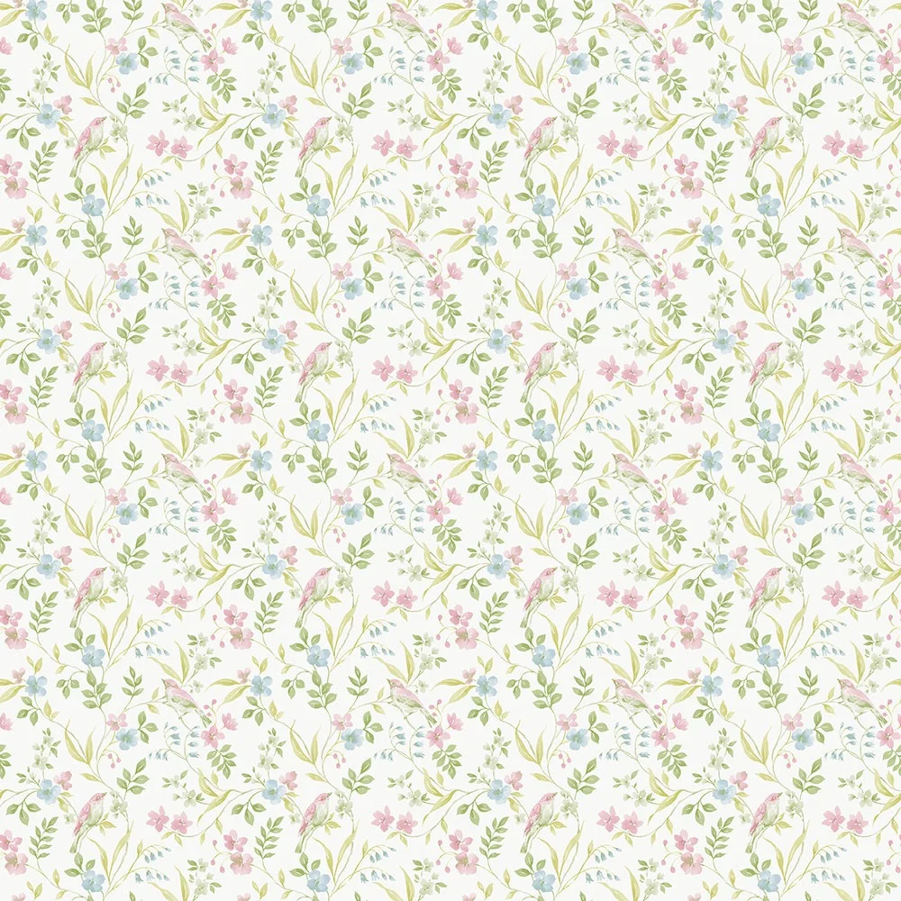 Galerie Wallcoverings Miniatyrer II G68716 Tapet Garden Bird Grön/blå/rosa/vit