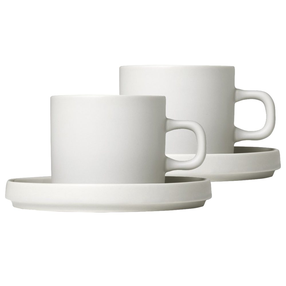 Pilar kaffemugg med fat 2-pack, Moonbeam
