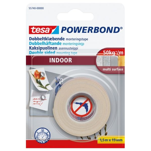 DUBBELHÄFTANDE TEJP 19MM 1,5M TESA 55740 INOMHUS EXTRA STARK