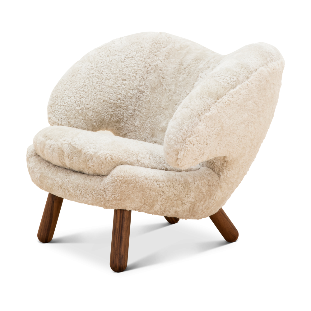 Pelican Chair fåtölj, Sheepskin Moonlight-valnöt