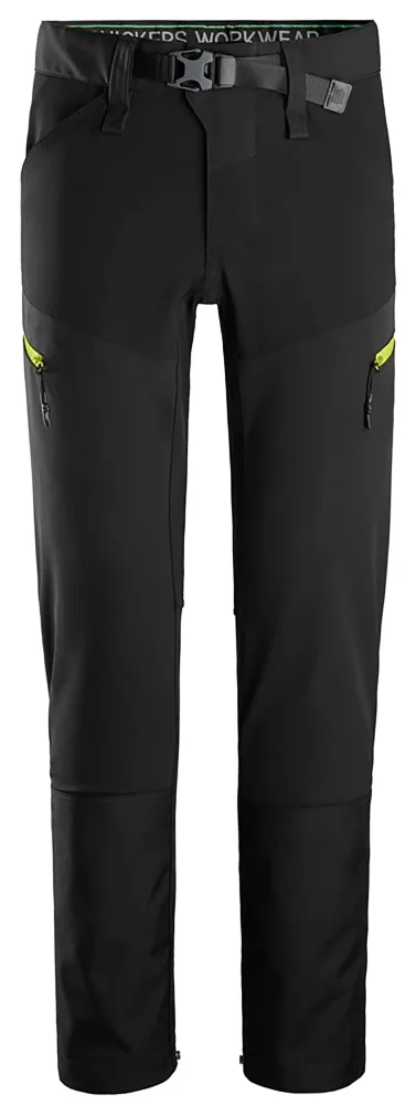 Snickers Workwear 6948-0467 FlexiWork Arbetsbyxa stretch. softshell, svart/gul 104