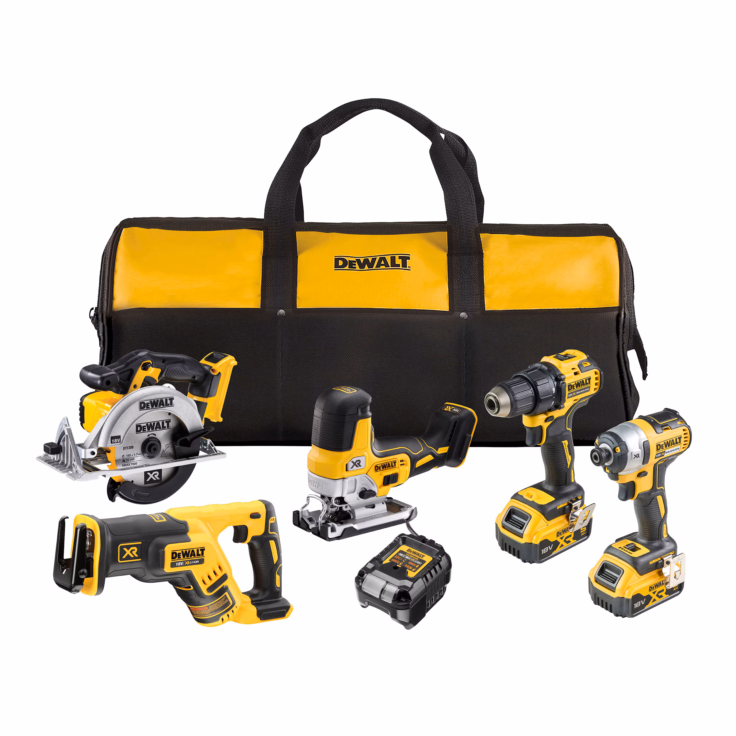 Kjøp Dewalt Kombikit DCK501P2 18V, 5 stk maskiner & 2 stk 5Ah-batterier