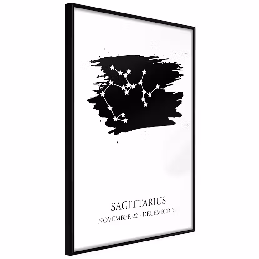 Poster Artgeist Affisch Zodiac Signs Sagittarius Svart ram, 20x30 cm