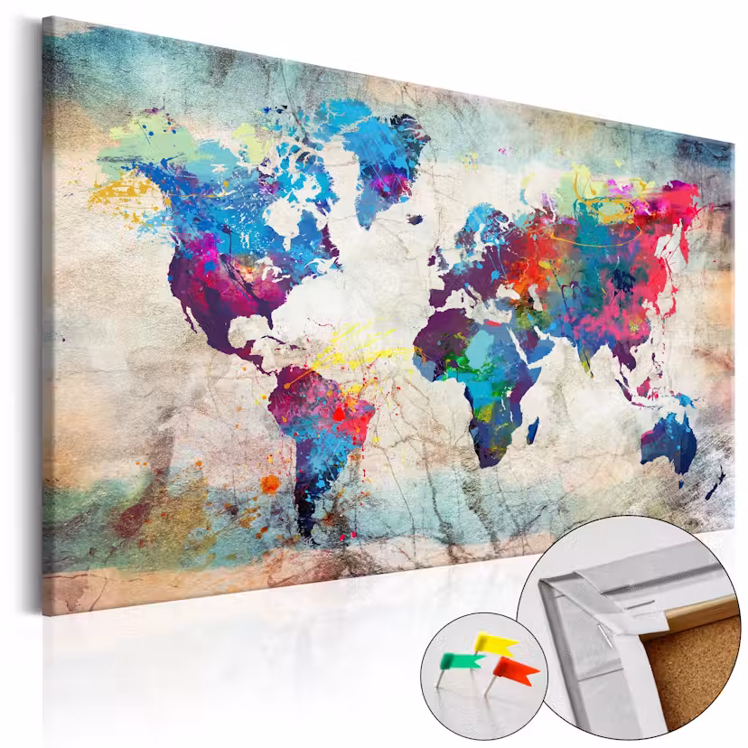 Anslagstavla Arkiio World Map Colourful Madness 90x60 cm