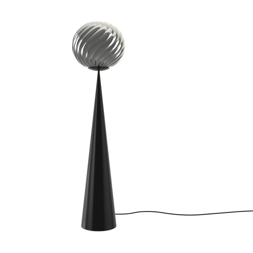 Whirl cone fat golvlampa, Silver-black