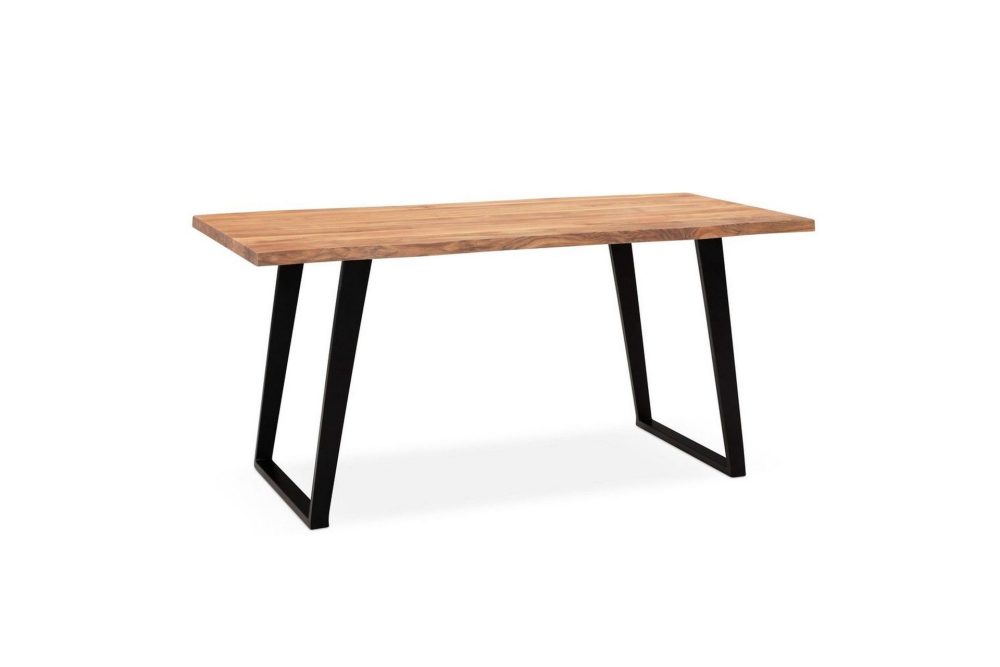 Matbord Wohnling Massivt trä med trädkanter, rektangulär, lantlig stil Svart, vinklad, 140x80 cm