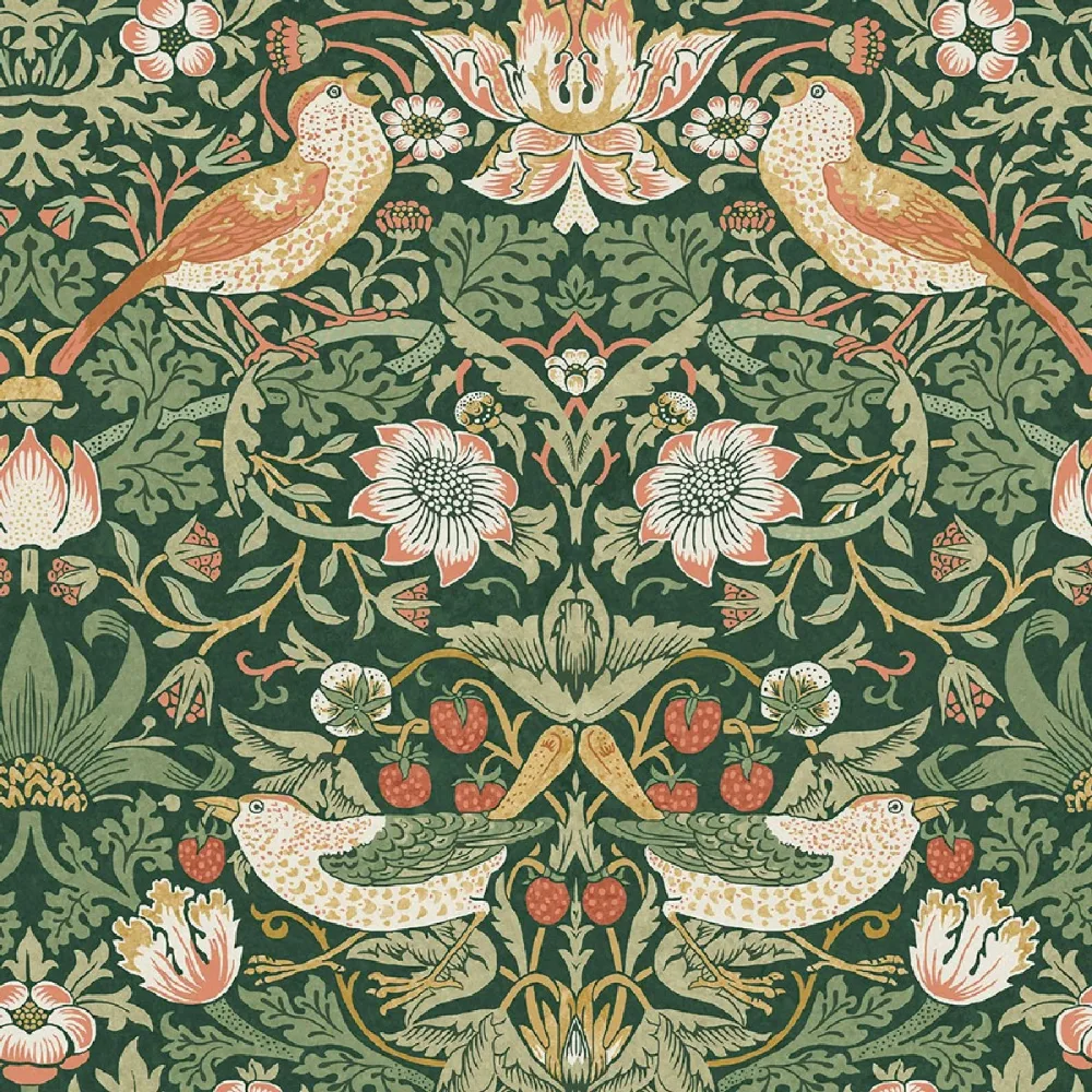 William Morris At Home Strawberry Thief Rich Green 124234 Grön Tapet | Stuvbutiken