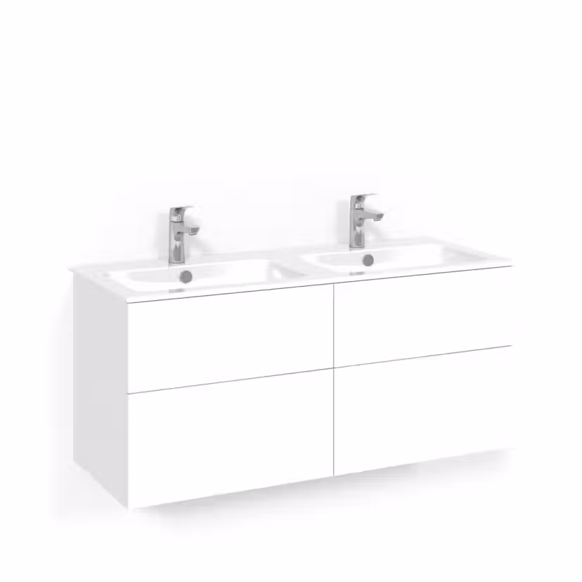 Tvättställsskåp Macro Design Crown Plain med Dubbelt Tvättställ Bredd 1200 mm, Vit