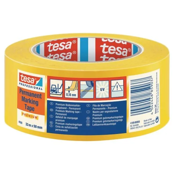 Tesa 4169 Golvmarkeringstejp PVC, 33 m x 50 mm, gul