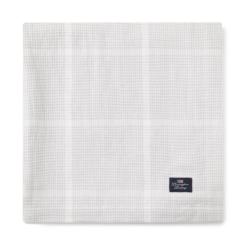 Pepita Check Cotton Linen bordsduk 180x180 cm, White-light gray