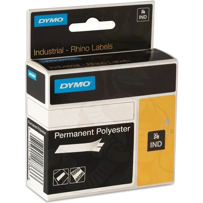 DYMO Rhino Tejp 9 mm, permanent polyester Svart på metallic