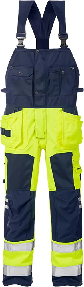 Fristads 1014 PLU Hängselbyxa varselgul/marinblå C54