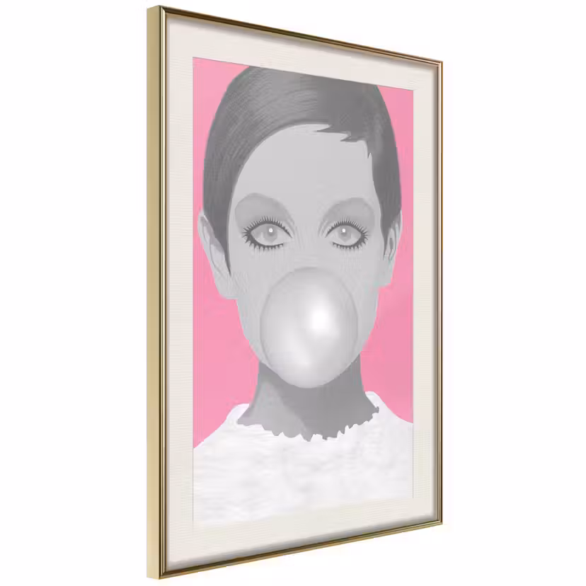 Poster Artgeist Affisch Bubble Gum Guld ram med passepartout, 40x60 cm