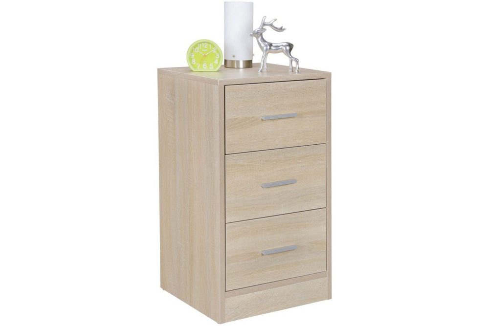 Sängbord Wohnling för resårbotten, 68 cm hög och 3 lådor i modern design Sonoma