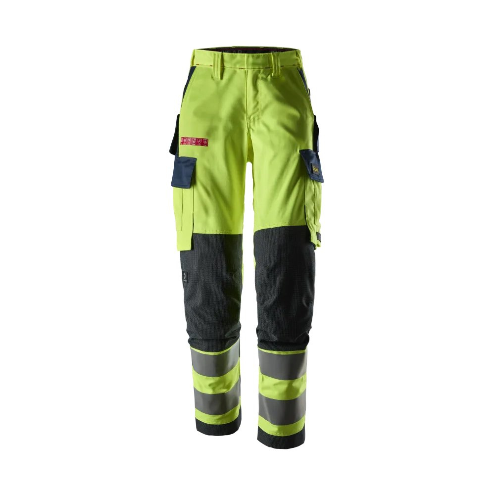 Snickers Workwear ProtecWork 6367 Arbetsbyxa varsel, gul/marinblå, dam, klass 2, flamskydd 46