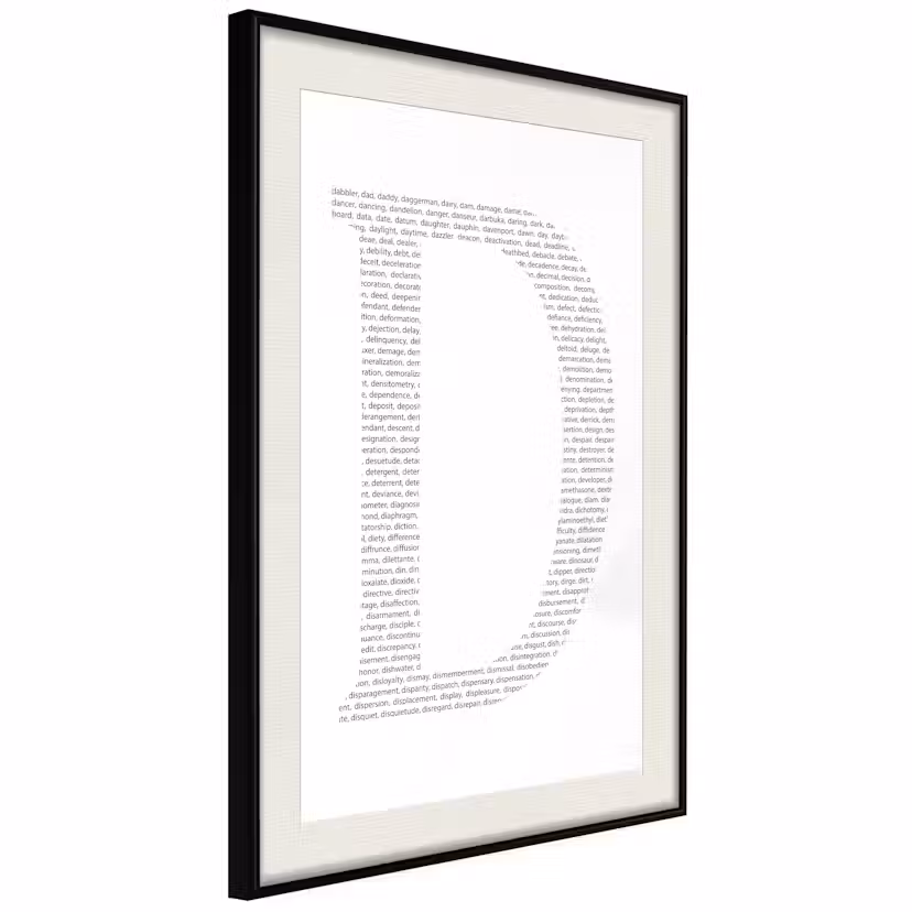 Poster Artgeist Affisch Letter D Svart ram med passepartout, 30x45 cm