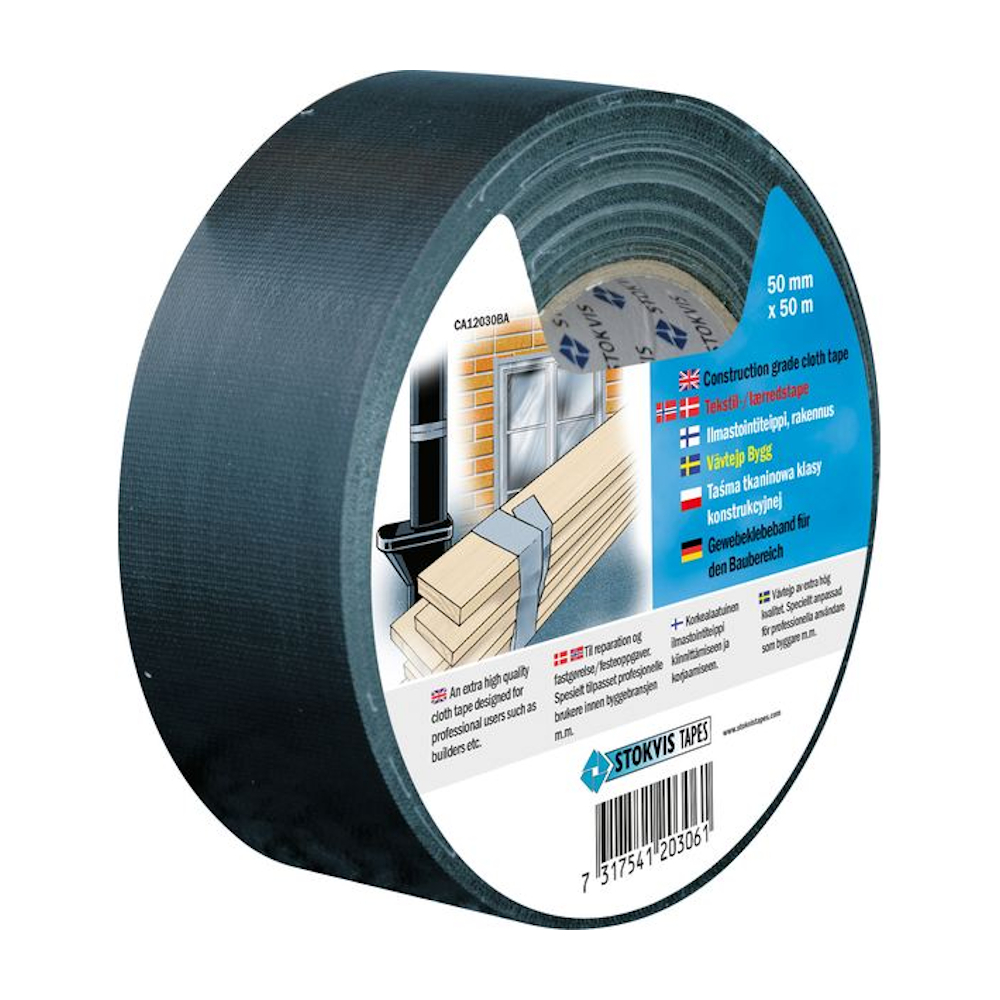 Vävtejp Bygg 50mmx50m Svart Stokvis Tapes